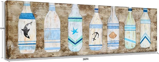 Yihui Arts Drift Bottle Canvas Wall Art - Rustic Coastal Painting for Farmhouse Living Room Decor