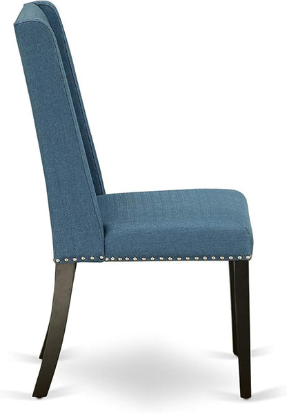 East West Furniture NOFL5-BLK-21 5 Piece Dinette Set for 4 Includes a Rectangle Dining Room Table with Butterfly Leaf and 4 Blue Linen Fabric Upholstered Chairs, 32x54 Inch, Black