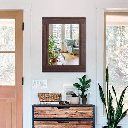 Mirrors for Wall Rustic Wooden Frame Rectangle Mirror Vintage Hanging Mirror for Bedroom Bathroom Living Room Farmhouse Wall Decor Brown Large 20" x 16 "