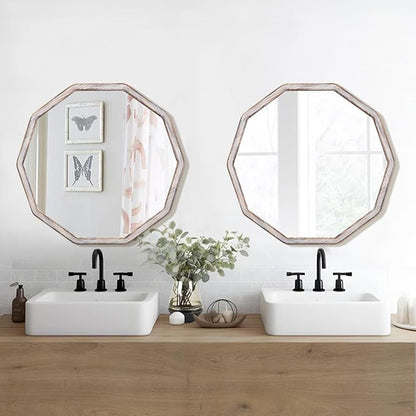 ULIKE White Wood Mirror for Wall, 30 Inch Rustic Farmhouse Mirror with Wood Frame, Decorative Wall Mounted Vanity Mirrors for Bathroom Bedroom Living Room Entryway