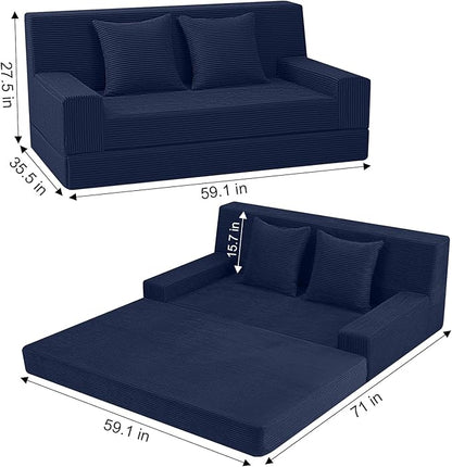 MeMoreCool Boneless Folding Sofa Bed Queen, Corduroy Convertible Sleeper Chair, Foldable Foam Mattress Chair, Comfy Fold‑Out Futon Couch Bed, Large Floor Sofa Couch for Living Room Guest