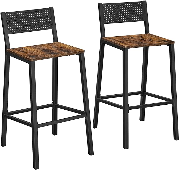 VASAGLE Set of 4 Bar Stools, Counter Height Chairs with Footrests, Rustic Brown