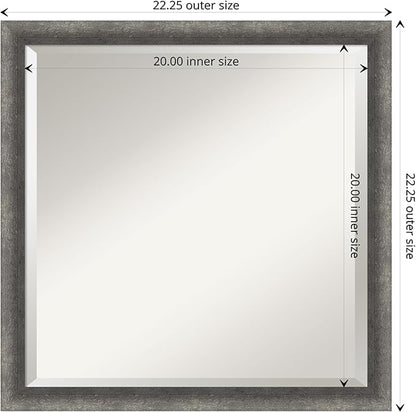 Amanti Art Grey Wall Mirror 22x22 Burnished Concrete Narrow Square Bathroom Mirror for Wall Decor Living Room, Medium Modern Contemporary Wood Frame, Hangs Horizonally and Vertically, Bathroom Decor
