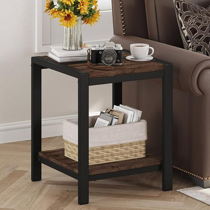 BON AUGURE End Table, Small Side Table for Living Room, Night Stand, Bedside Tables with 2-Tier Storage Shelves for Bedroom, Small Spaces (Rustic Oak)