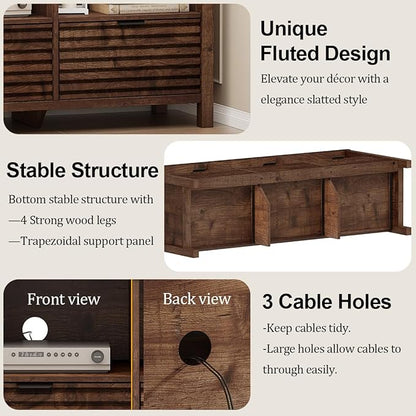 BON AUGURE TV Stand, Mid Century Modern Media Console for 65/55/50 Inch TVs, Wood Fluted Entertainment Center with Storage for Living Room, Bedroom (Rustic Oak)