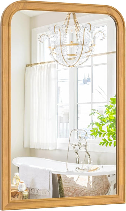WallBeyond Wood Bathroom Mirror 20" x 30" Wooden Arched Wall Mirror Farmhouse Style Bathroom Vanity Mirror for Home Decor Rectangle Mirror (Natural)