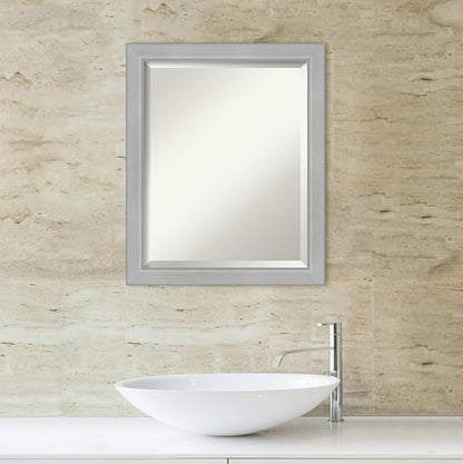 Amanti Art Silver Bathroom Mirror for Over Sink, 23x19 Vista Brushed Nickel Narrow Rectangle Vanity Mirror, Small Casual Frame, Hangs Horizonally and Vertically, Bathroom Wall Decor, Beveled Edge
