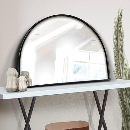 WAMIRRO Minimalist Black Arched Mirror,Large Farmhouse Bathroom Fireplace Mantel Horizontal Wide Arch Mirrors for Entryway/Living Room 26"X36"