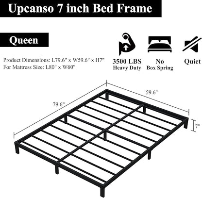 7 Inch Queen Bed Frame No Box Spring Need, Low Profile Metal Platform Bed Frame Queen Size, Heavy Duty Support Bedframes, Easy Assembly