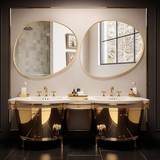 WallBeyond Asymmetrical Mirror, Irregular Wall Mirror, Abstract Wall Mirrors Decorative for Bedroom Living Room Entryway Hall, Unique Wall Mirror 28" H x 26" W, Gold