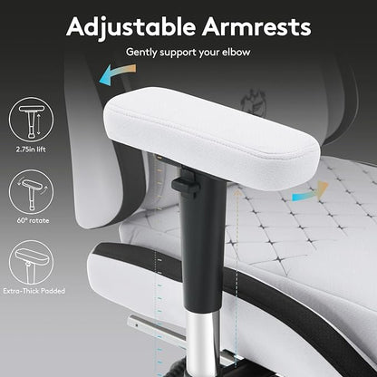 Gaming Chair Breathable Fabric,Computer Office Chair with Footrest,Massage Lumbar Support and Gel Pad,Ergonomic Reclining Gamer Chair with Adjustable Armrests and Spring Cushion Grey Black