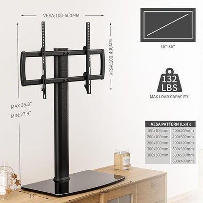 Universal TV Stand/Base Tabletop TV Stand with Wall Mount for 40 to 86 inch 5 Level Height Adjustable, Heavy Duty Tempered Glass Base, Holds up to 132lbs Screens, HT03B-003