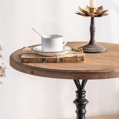Round End Table Living Room, Vintage Side Table, Farmhouse Pedestal Table for Bedroom, Retro Wood Accent Tables for Home Decor, Patio Black