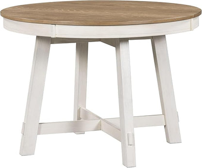 Farmhouse Style Expandable Round to Oval Dining Table with 16" Removable Leaf, Solid Wood Extendable Tabletop with Cross Trestle Legs, Space-Saving Kitchen-Tables for Home Apartment Restaurant