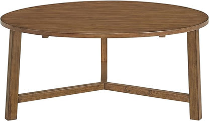 Alaterre Furniture Coffee Table - Newbury Collection 44-Inch Round Living Room Table - Solid Wood Farmhouse Coffee Table (Pecan Finish)