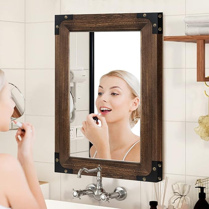 blue page Rustic Mirror Wood Mirror for Bathroom, Decorative Framed Wall Mirror, Farmhouse Natural Vanity Mirror, Wall Mounted Rectangular Mirror for Bedroom Living Room, Small 20x28 Inch