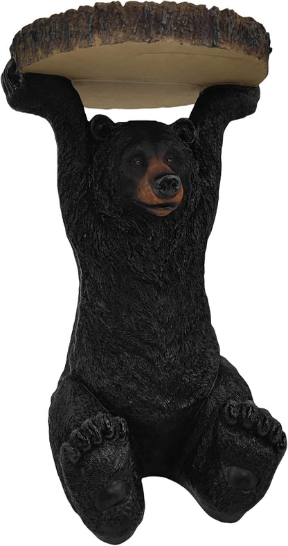 American Black Bear Side Table Pedestal End Table Stool Resin Bear Statue Hand Painted Sculpture Home Office Living Room Decor