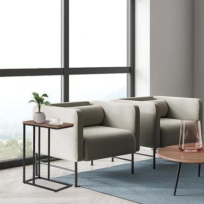 C-Shaped End Table, for Living Room, Bedroom, Small Spaces, TV Tray Couch Side Tables Laptop Table, Rustic Brown and Black