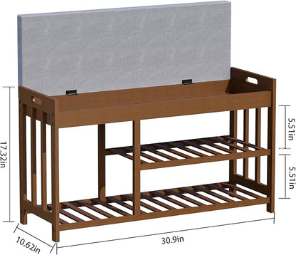 3-Tier Bamboo Shoe Rack Bench, Shoe Storage Organizer Bench, Entryway Benchs, Shoes Rack for Front Door Entrance, Entryway Bathroom Bedroom