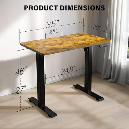 Kingant Standing Desk Height Adjustable Small Electric Stand Up Desks [35 x 20 Inch] - Ergonomic Sit Stand Desk Rising Desks for Home Office Computer Desk Workstation