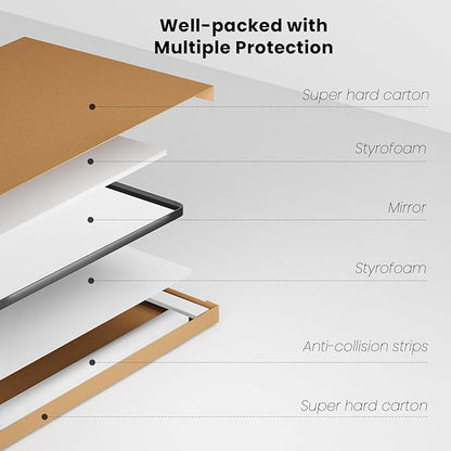 Bronze Bathroom Mirror 48x32 Inch, Brushed Bronze Metal Frame Mirror for Wall, Rounded Rectangle Bathroom Vanity Mirror with Tempered Glass, Anti-Rust, Horizontal/Vertical
