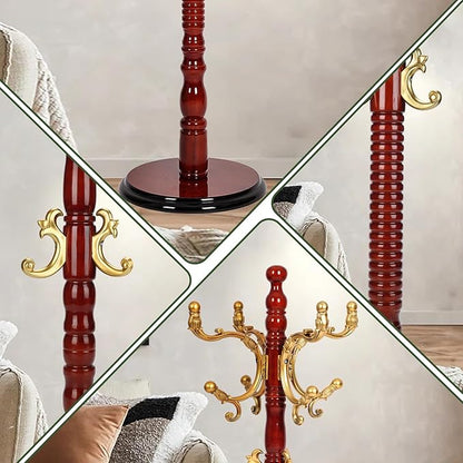73" Wooden Coat Rack Stand,Coat Racks Freestanding With 14 Hooks And Solid Round Base Heavy Duty Adjustable Height Hall Tree Coat Rack for Entryway Hallway Foyer Office Bedroomf (Begonia)