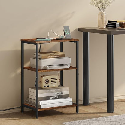 X-cosrack Side Table with Charging Station, End Table with USB Ports and Outlets, Nightstand with Storage Shelves for Small Space, Sofa Couch Table Bedside Table for Living Room Bedroom