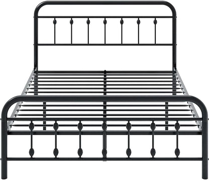 Allewie 14 Inches Full Size Metal Platform Bed Frame with Victorian Style Iron-Art Headboard/Footboard, Mattress Foundation, Easy Assembly, Under Bed Storage, No Box Spring Required, Black