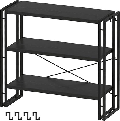 HCHQHS Bookshelf, 3-Tier Industrial Bookcase, Black Open Book Shelf, Freestanding Horizontal Bookshelves with Metal Frame