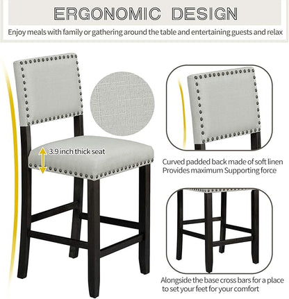 Ball & Cast 5 Piece Dining Table Set,4 Upholstered Chairs with Curved Backrests,Wooden Living Room Furniture W/ 52" Rectangle Kitchen Desk,for Restaurant,Home Bistro,Espresso and Beige