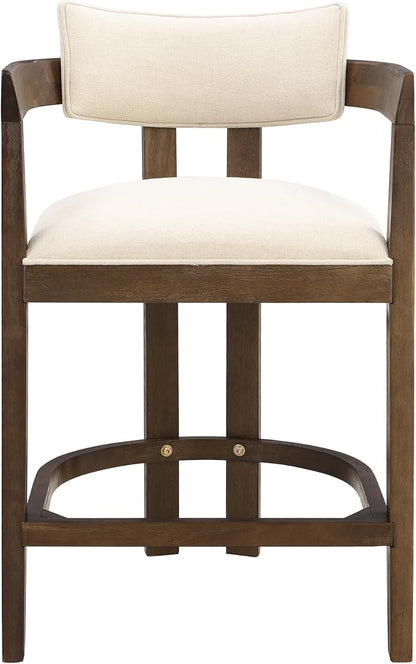 Christopher Knight Home Set of 2 Ryland Modern 26" Counter Height Bar Stools, Fabric Upholstered Counter Stools,Wooden Kitchen Island Armchair with Footrest, Round Backrest, Soft Seating,Beige+Walnut