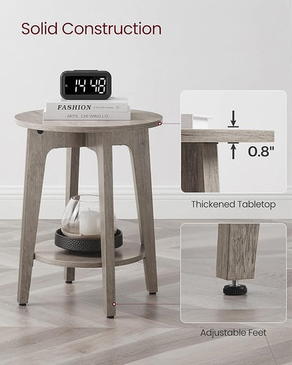 VASAGLE Side Table, Small Round End Table with Lower Shelf, Nightstand for Small Spaces, Living Room, Bedroom, Greige ULET283T02