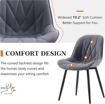Rowill Dining Chairs Set of 2 Modern Kitchen Chairs with Soft Backrest, Sturdy Metal Legs & Non-Slip Pads, Suitable for Home Kitchen, Faux Leather Upholstered Seats for Dining Room, Gray Purple