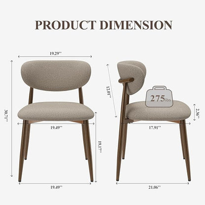 Dining Chairs Set of 2, Ergonomic Fabric Upholstered Seating with Wood Look Metal Legs and Anti Slip Pads, for Home and Restaurant Use, Camel
