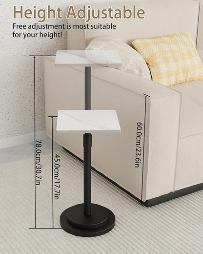 Versatile End Table with Metal Base, Height Adjustable, Vintage Square Indoor Metal Plant Stand, for Sofa, Bedside Small Couch, Living Room and Bedroom, 1 Pack, White, GBZ001SW-1