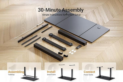 Seang Electric Standing Desk Adjustable Height, 40 x 24 Inch Stand up Desks, 3 Memory Presets & Cable Management Sit Stand Desk for Home Office Computer Workstation, Black Frame/Black Top