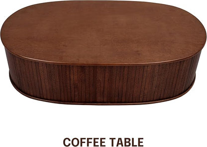 NTC Stream Coffee Table, Modern Oval Wooden Center Table with Vertical Groove Design, Stylish Living Room Decor, Contemporary Minimalist Style for Home and Office, Easy Assembly - Dark Walnut