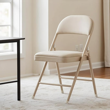 HealSmart 4 Pack Folding Chairs with Leather Padded Cushion Seats & Durable Metal Frame, Comfortable, Foldable, Portable, Commercial Event Seat, Indoor Outdoor for Home, Parties, Office, Kahki