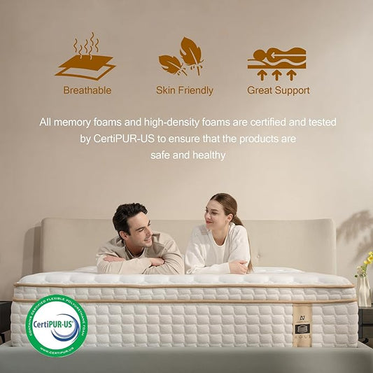 King Mattress,14 Inch King Size Hybrid Mattress in a Box,Medium Firm King Size Mattress Memory Foam,with Individual Pocket Spring for Motion Isolation & Silent Sleep & Pressure Relief, CertiPUR-US
