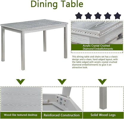 Ball & Cast 5 Piece Dining Table Set,Kitchen Table Set for 4 W/ 45.5" Rectangular Wooden Dining Table,Living Room Furniture W/ 4 Upholstered Chairs,for Dining Room,Kitchen,Silver Grey