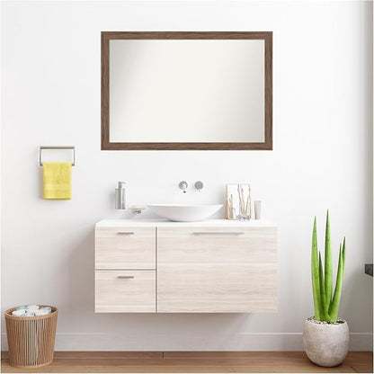 Amanti Art Brown Bathroom Mirror for Over Sink, 27x39 Pia Medium Brown Narrow Rectangle Vanity Mirror, Large Casual Frame, Hangs Horizonally and Vertically, Bathroom Wall Decor, Non-Beveled Edge