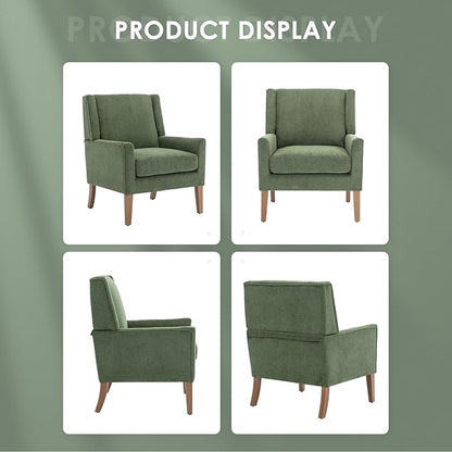 COLAMY Modern Wingback Living Room Chair Set of 2, Upholstered Fabric Accent Armchair, Single Sofa Chair with Lounge Seat and Wood Legs for Bedroom/Office/Reading Spaces, Green