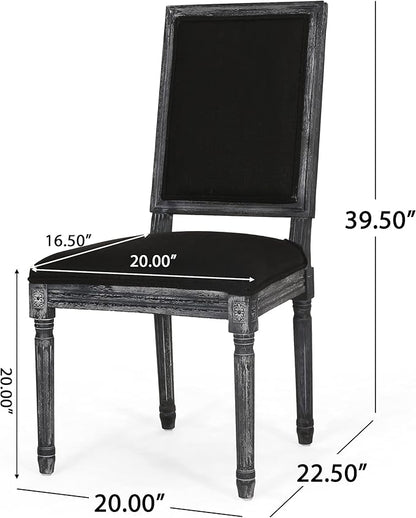 Christopher Knight Home Regina French Country Dining Chairs Set of 2, Wooden Dining Room Chair, High Back Kitchen Side Chair, Fabric Upholstered Armless Extra Seat, Black and Gray