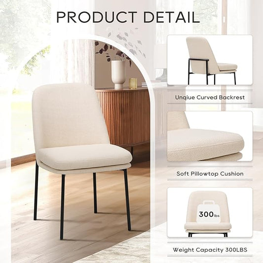 COLAMY Dining Chairs Set of 6, Fabric Upholstered Dining Room Chairs Dinner Chair Stylish Kitchen Chairs with Curved Back and Metal Legs, Beige