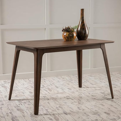 Dining Table Set for 4, Solid Rubberwood Upholstered Chairs, Mid-Century Modern Kitchen Furniture for Home, Dining/Living Room, Walnut+Beige