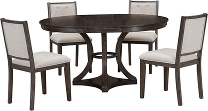 Ball & Cast Retro Dining Table Set for 4 with 4 Upholstered Chairs,5-Piece Wooden Living Room Furniture W/ 42" Round Extendable Kitchen Desk,for Small Space,Apartment,Dining Room,Espresso