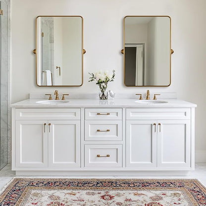 ANDY STAR Gold Pivot Mirror, 20" x 28" Brushed Brass Metal Frame Vanity Mirrors for Over Sink, Farmhouse Rectangle Bathroom Mirror with Adjustable Tilting Design Wall Mounted