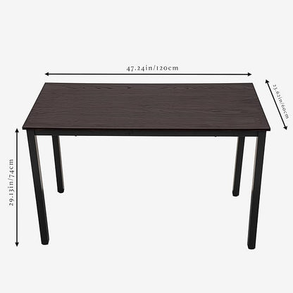 47 inch Large Computer Desk Wood, Modern Simple Style Desk for Home Office, Bedroom, Study Student Writing Desk, Small Spaces, Black Metal Frame, Dark Walnut Top