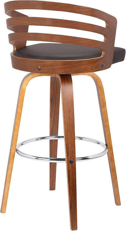 Armen Living Jayden Mid Century Modern Swivel Bar Stool for Kitchen Island Counter in Brown Faux Leather and Walnut Wood, 26" Seat Height