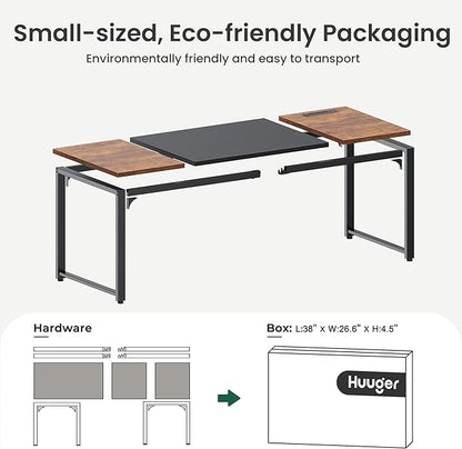 Huuger 63 x 24 inch Desk with Power Outlets & USB-C, Deeper & Thicker Desktop, Robust Metal Tubes, Computer Desk, Heavy Duty Office Desk, Gaming Desk for Home Office, Rutsic Brown and Black